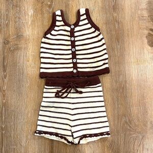 Pip + Lenny brown and cream knit set, little girls/toddler size 2